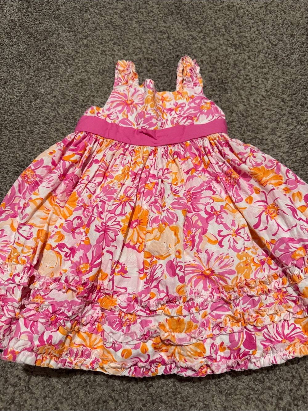 Girls Pink & Orange Floral Sundress - Sleeveless Waistband